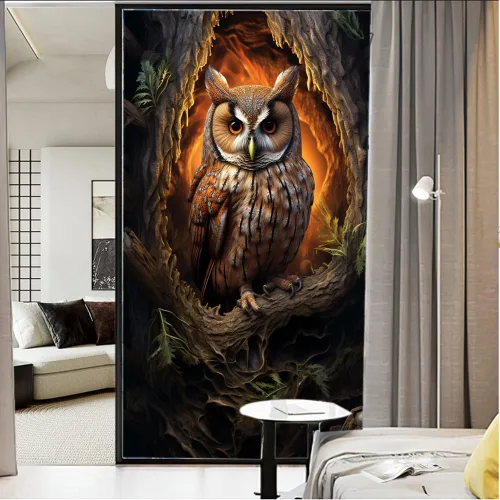 Vista 8 de Interesante película de búho para ventana, bloqueo de calor, agujero de árbol natural, vida silvestre, pájaro, privacidad, decoración de ventana