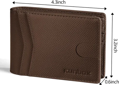 Vista 3 de RUNBOX Carteras de los hombres Slim Rfid Leather 2 ID ventana con caja de regalo, Palm-café