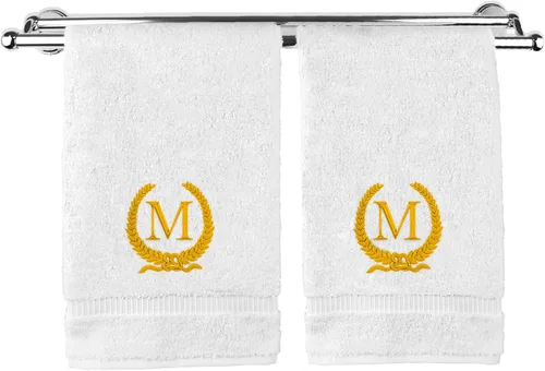 Vista 99 de Toalla de mano con monograma, regalo personalizado, 16 x 30 pulgadas, letra blanca bordada con diseño de corona en toalla negra, extra absorbente