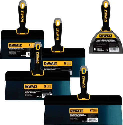 Vista 8 de DEWALT Juego de espátula de acero azul y bandeja para masilla + cuchillo de 6" gratis 8/10/12 pulgadas Asas de agarre suave DXTT-3-164