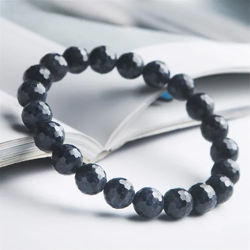Vista 4 de Muko Gemstone Genuino Natural Azul Zafiro Gemas Corte Facetado Redondo Perlas Mujeres Hombres Pulsera 0.354 in AAAA, Cristal, Piedra preciosa