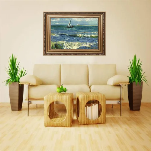 Vista 3 de ZENDA Van Gogh The Sea at Les Saintes Marie - Reproducción artística enmarcada de noche estrellada, arte en lienzo para decoración del hogar