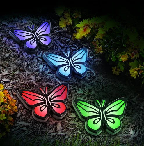Vista 4 de IdeaWorks Juego de 4 luces de mariposa que funcionan con energía solar, se encienden automáticamente al anochecer y se apagan al amanecer, cada luz