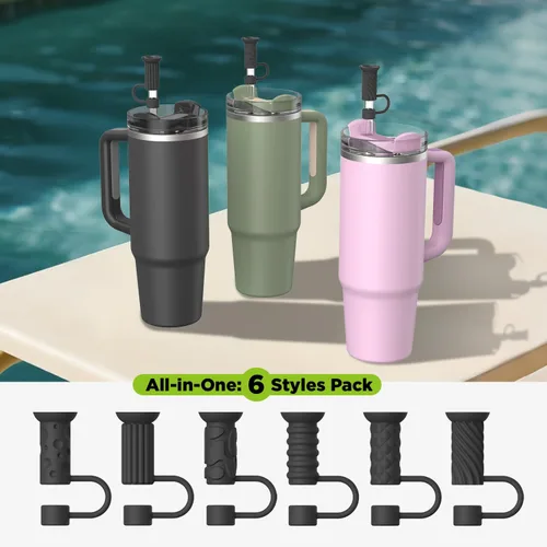 Vista 5 de 6 piezas de tapas con base de succión para pajitas, 0.4in/10mm, topper para pajitas para vaso Stanley 30/40 oz, negro 6 tapas de silicona
