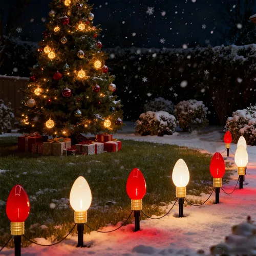 Vista 12 de 11.58m luces LED multicolor para camino de Navidad, 25 luces multicolor extensibles resistentes al clima para camino de Navidad con bombillas LED C9