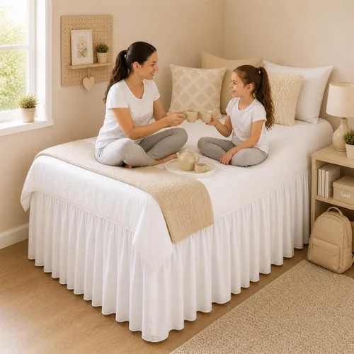 Vista 5 de Faldas de cama para dormitorio universitario Serie 1000 Twin XL Extra Largas con Volantes y Esquina Dividida Diseño Elegante Microfibra Cepillada