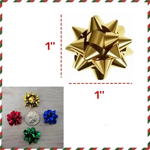 Vista 2 de 150 mini lazos de regalo de 1 pulgada, lazo pequeño de estrella de 1 pulgada, autoadhesivo pequeño metálico para envolver regalos, caja de regalo