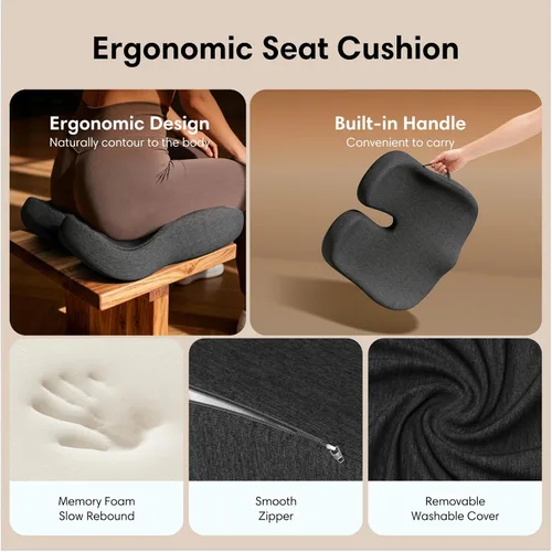 Vista 3 de Cojín de asiento de espuma viscoelástica para silla de oficina, automóvil y silla de ruedas, cojín de coxis suave y cómodo para aliviar el dolor