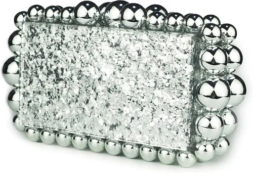 Vista 2 de Rejolly Bolso de mano de acrílico para mujer, con cuentas cuadradas, bolitas perladas, bolso de noche para boda, cóctel, fiesta, baile de graduación