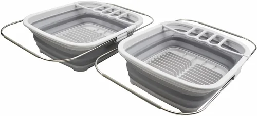 Vista 8 de SAMMART Escurridor de platos de plástico plegable expandible de 8L (2.11 galones), estante de secado plegable, organizador de vajilla portátil