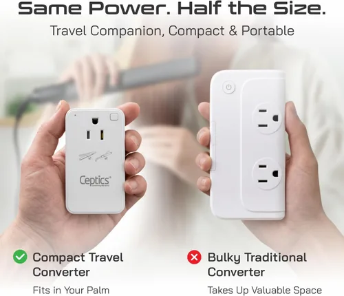 Vista 4 de Ceptics Convertidor de voltaje reductor de 200 W – Convertidor de voltaje de 220 V a 110 V para rizador, alisador, cargador – Carga rápida USB-A y C