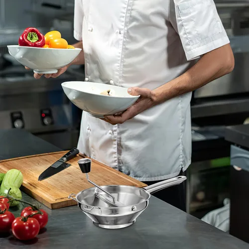 Vista 8 de Gatuida Molino giratorio de acero inoxidable para salsa de tomate, cortador manual de papas, prensatelas de mano para puré de papas, comida