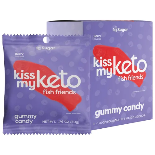 Vista 15 de Kiss My Keto Gomitas sin azúcar, mordeduras de bayas, paquete de 8 – Satisface los antojos mientras te mantienes en cetosis – Alto en fibra, 0.17 oz