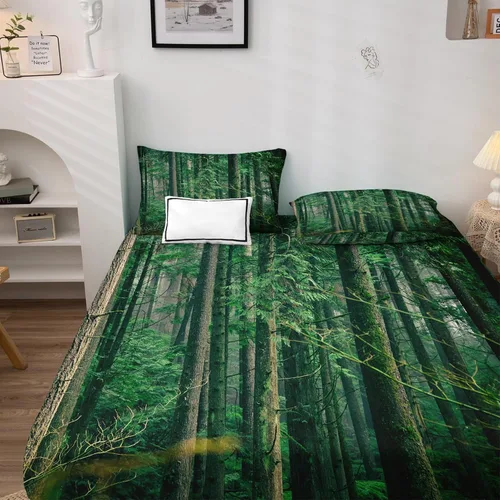 Vista 2 de Forest Sheets K8-&-189 - Juego de sábanas y fundas de almohada de tamaño individual, sábanas y fundas de almohada con patrón de color verde árbol