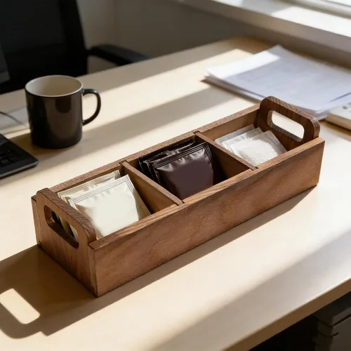 Vista 5 de Tea Bag Organizer, Pine Wood Storage Box with 3 Compartments and