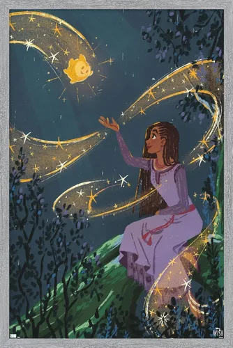Vista 13 de Trends International Disney Wish - Póster de collage 2 (Asha & Star), 22.4 pulgadas de largo x 14.7 pulgadas, versión enmarcada en madera de granero