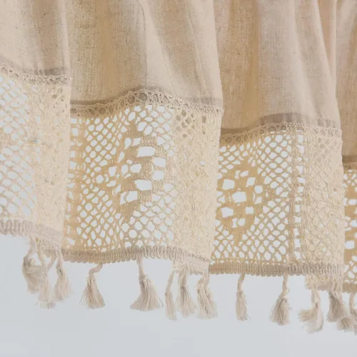Vista 4 de Cenefa de ventana beige con línea de algodón con borlas, estilo retro rústico, media cortina de ganchillo, hecha a mano 17 × 52 pulgadas de ancho