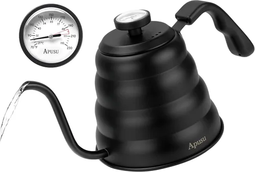 Vista 9 de Hervidor de Vertido para Café de Goteo Manual y Té con Termómetro 28oz Hervidor de Cuello de Cisne con Control de Flujo Hervidor de Agua de Acero