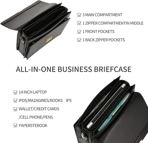 Vista 4 de Maletines para hombres de negocios maletín de cuero con bloqueo negro portátil Messenger Bag Abogado Estuche rígido