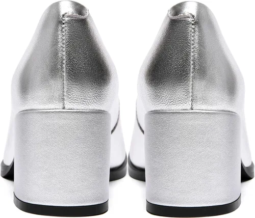 Vista 3 de Zapatos casuales de tacón bajo para mujer, de piel mate, puntera cuadrada, 2.5 pulgadas