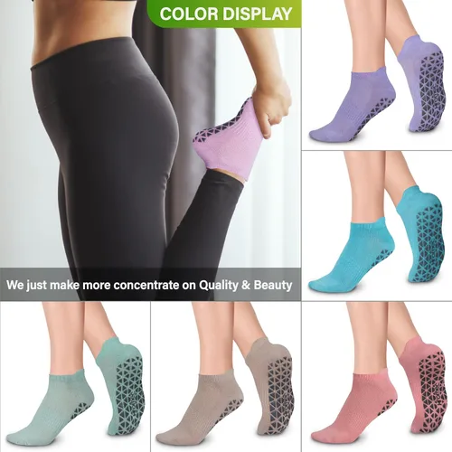Vista 3 de Calcetines de yoga antideslizantes con agarres para pilates ballet barras descalzo calcetines antideslizantes de hospital para mujeres y hombres