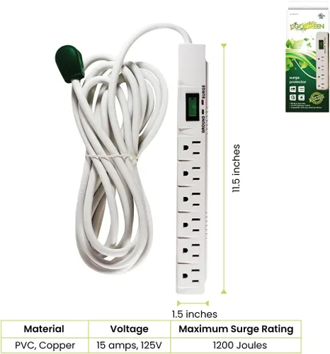 Vista 5 de Gogreen Power gg-16315 – 15 6 Outlet con protector de sobretensión 15 ft Cord