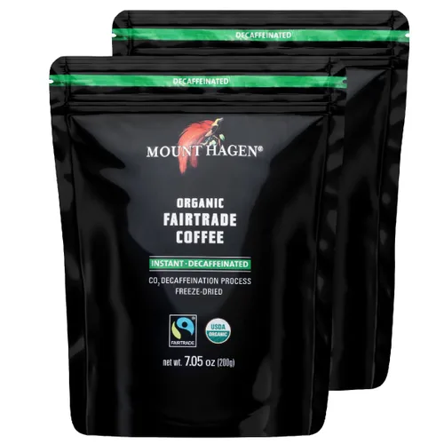 Vista 8 de Mount Hagen Tarro + bolsa resellable descafeinado orgánico liofilizado café instantáneo - Paquete combinado Granos arábica de tostado medio