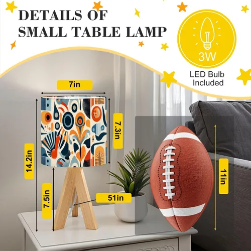 Vista 2 de Tripod Table Lamp Boho Vintage Flower Shape Stripe Circles Curved Lines Bedside Lamps Small Lamp Nightstand Lamp with Linen Lampshade Table Lamps