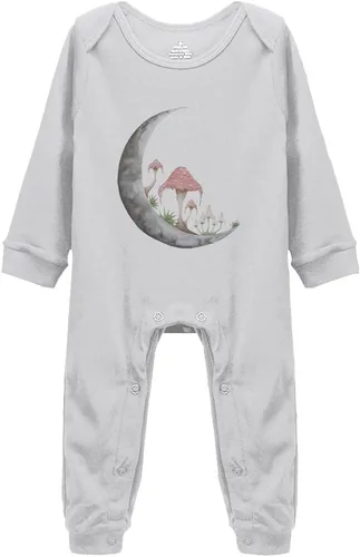 Vista 9 de Mushroom Moon - Body de manga larga para bebé recién nacido de 0 a 24 meses, color blanco Negro-1