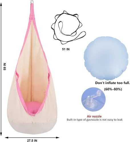 Vista 5 de YAERSI Silla de hamaca infantil de algodón con cojín inflable de PVC