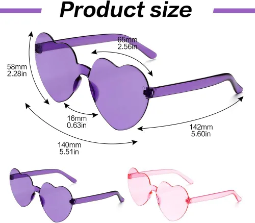 Vista 42 de Lentes de sol con forma de corazón, 2 pares de lentes de sol en forma de corazón, gafas de sol rave para mujeres, regalos de fiesta