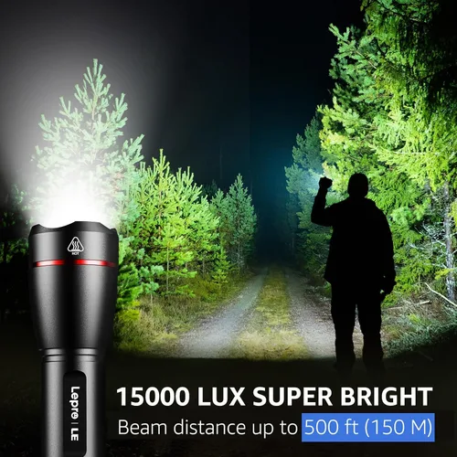 Vista 3 de Linterna LED recargable Lepro, LP3000 de alto lúmenes, con zoom, linterna brillante, impermeable, 5 modos de iluminación, linterna de mano pequeña