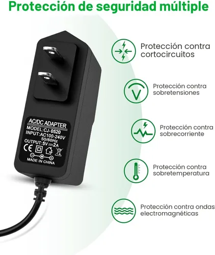 Vista 5 de Adaptador de fuente de alimentación DC de 5V 2A 10W Cargador de enchufe de pared AC/DC AC 100V-240V a D C 5 voltios 2Amp 1A 1.5A Cable