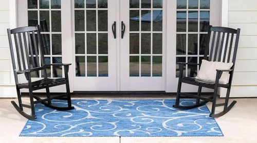Vista 3 de Unique Loom Outdoor Botanical Collection - Alfombra rizada, 4 pies 1 pulgada x 6 pies 1 pulgada, rectangular, azul/marfil