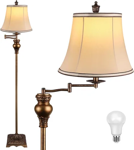 Vista 12 de PARTPHONER Lámparas de pie vintage para sala de estar, lámpara de pie de granja tradicional con brazo oscilante ajustable de 350° para dormitorio