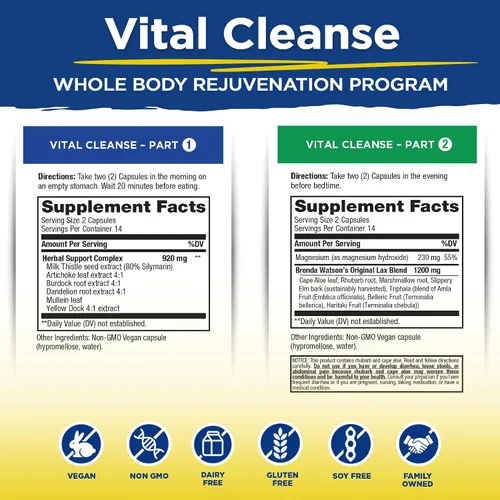 Vista 2 de Vital Planet - Vital Cleanse con cardo mariano, magnesio, aloe del cabo y hierbas, suplemento natural para estreñimiento ocasional y eliminación