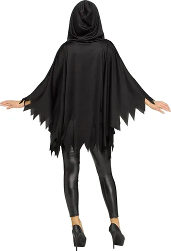 Vista 2 de Disfraz de poncho brillante con capucha y cara de fantasma para adultos