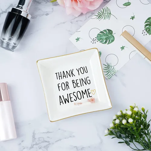 Vista 3 de Homlouue Regalos de agradecimiento para mujeres, plato de anillo de agradecimiento inspirador para empleados, compañeros de trabajo, amigos
