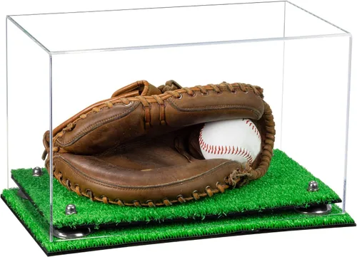Vista 160 de Better Display Cases Vitrina de guantes de béisbol de acrílico transparente con elevadores negros (A011/V16)