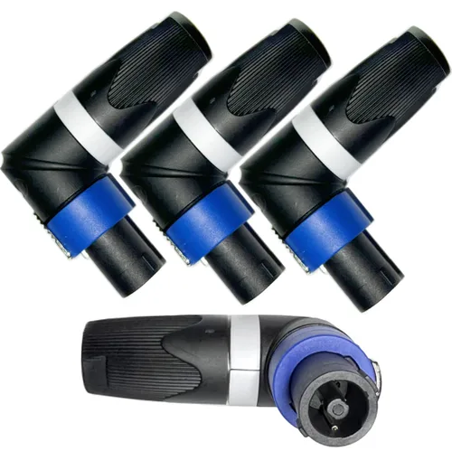 Vista 6 de CESS Conectores adaptador de cable Speakon en ángulo recto de codo, 4 polos en forma de L de alta carga para altavoz, bloqueo giratorio compatible