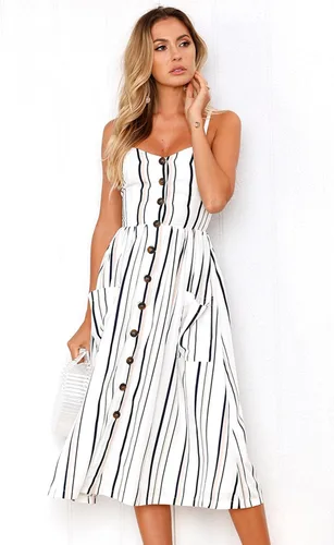Vista 40 de Angashion - Vestido floral de verano estilo bohemio para mujer, con botones, bolsillos y tiras ajustables