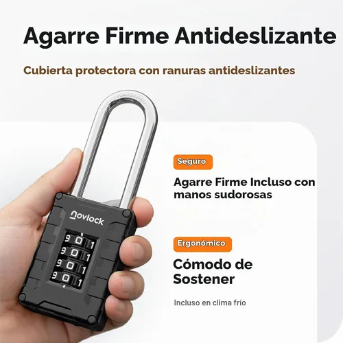 Vista 6 de Candado de combinación de grillete largo de 2.76 pulgadas Candado de 4 dígitos para casillero de gimnasio, armarios, cajas de herramientas, Negro
