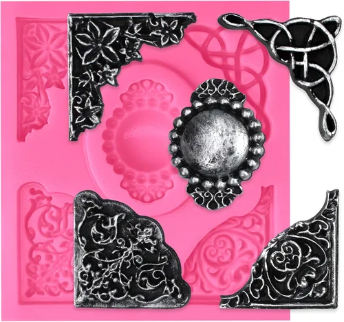 Vista 11 de Funshowcase Flourish Scroll Lace Fondant Molde de silicona para decoración de pasteles, proyectos de manualidades de arcilla polimérica
