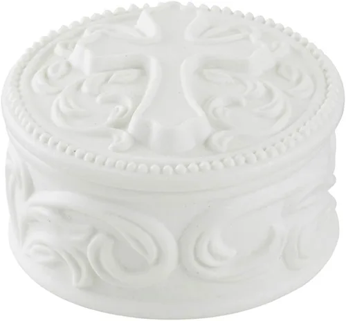 Vista 2 de Joyero de rosario con cruz de porcelana blanca, 2 34 pulgadas