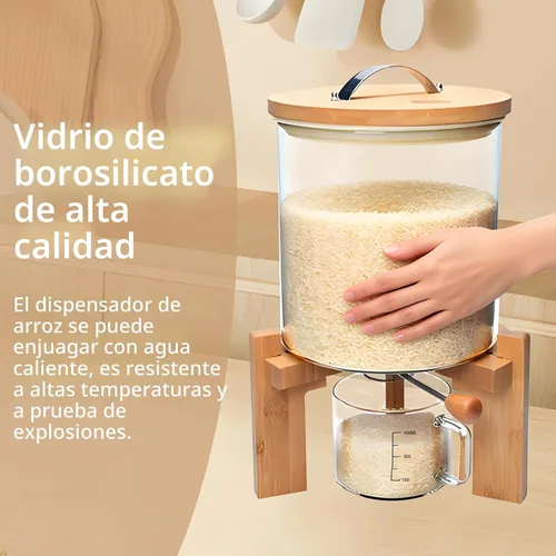 Vista 2 de Dispensador de arroz, contenedor de almacenamiento de arroz, contenedor de harina y cereales para organización de cocina y despensa, dispensador