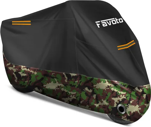 Vista 8 de Favoto - Funda impermeable para motocicleta, universal, duradera, reflectante, protección solar para cualquier temporada, con orificios de seguridad