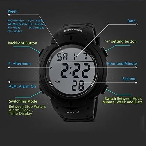 Vista 6 de AIMES Unisex Digital Watch with Luminous Display Sport Watches for Men and Women Multiple Functions and Comfortable Design 50m Waterproof Watch