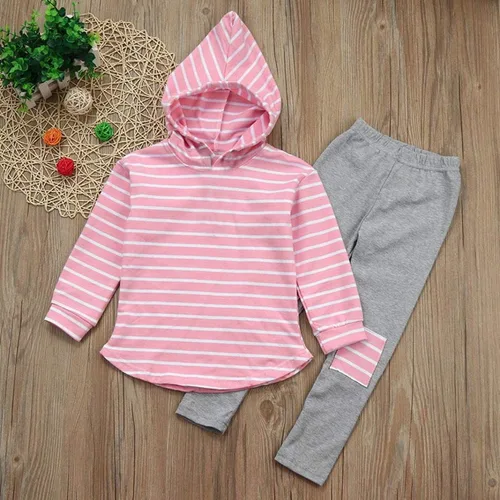 Vista 2 de Ritatte Toddler Girl Fall Outfits Striped Hoodie Pants 2PCS Sweatsuit Set Kids Baby Winter Clothes Jogging Suits for 2-6Y