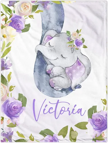 Vista 9 de J&SBGFT Manta de bebé niña personalizada, manta de recepción de elefante, regalo personalizado de artículos esenciales para recién nacidos, 30 x 40