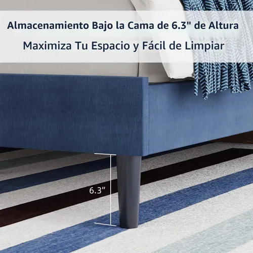 Vista 6 de BarnFurin Marcos de cama individual con cabecera capitoné con botones, cama de plataforma tapizada de lino con soporte de listones de madera, fácil